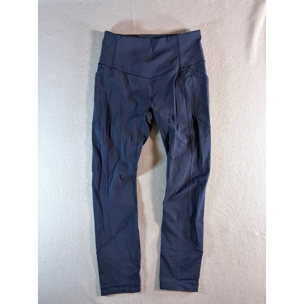 Lululemon Fast and Free High Rise Crop 23 Navy Blue Leggings Womens Size 6